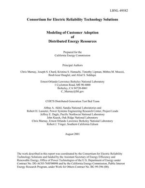 Modeling of customer adoption of distributed energy resources