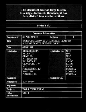 Tank Farm Contractor Operation and Utilization Plan [SEC 1 Thru 3]