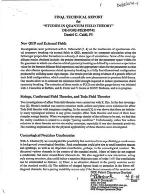 Studies in Quantum Field Theory. Final Report, July 21, 1992 - July 31, 1999