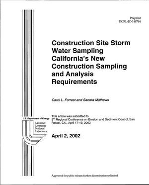 Construction Site Storm Water Sampling California's New Construction Sampling and Analysis Requirements