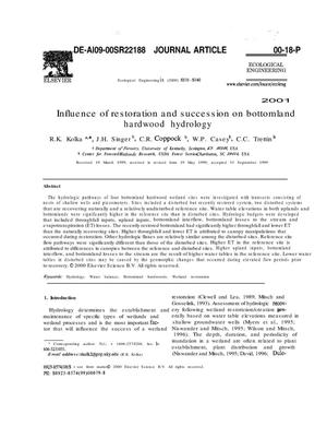 Influence of Restoration and Succession on Bottomland Hardwood Hydrology