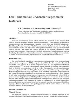 Low Temperature Cryocooler Regenerator Materials