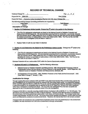 Corrective Action Investigation Plan for Corrective Action Unit 536: Area 3 Release Site, Nevada Test Site, Nevada (Rev. 0 / June 2003), Including Record of Technical Change No. 1