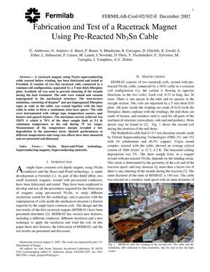 Fabrication and test of a racetrack magnet using pre-reacted Nb3Sn cable