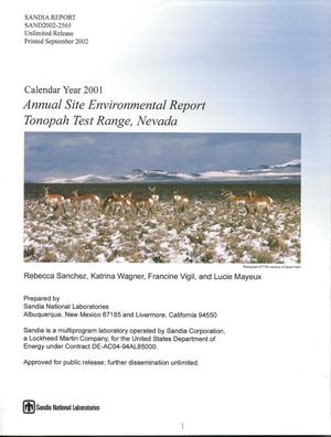 Calendar Year 2001 Annual Site Environmental Report Tonopah Test Range, Nevada