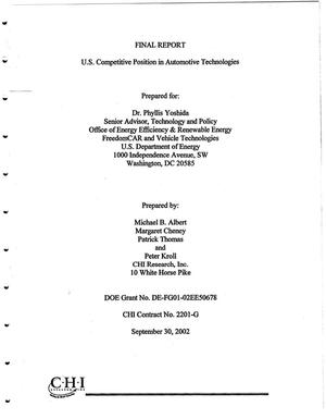 Final report: U.S. competitive position in automotive technologies