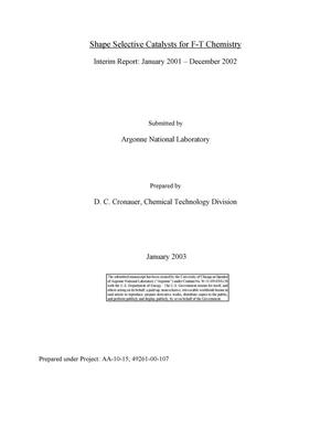 Shape selective catalysts for F-T chemistry. Interim report : January 2001 - December 2002.