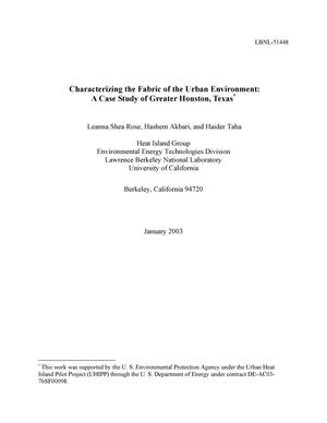 Characterizing the Fabric of the Urban Environment: A Case Study of Greater Houston, Texas