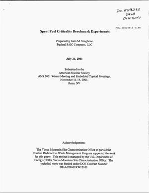 Spent Fuel Criticality Benchmark Experiments
