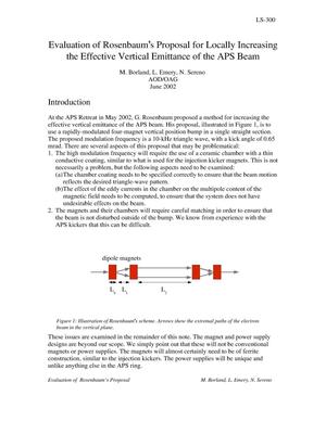 Evaluation of Rosenbaum's proposal for locally increasing the effective vertical emittance of the APS beam.