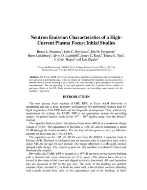 Neutron Emission Characteristics of a High-Current Plasma Focus: Initial Studies
