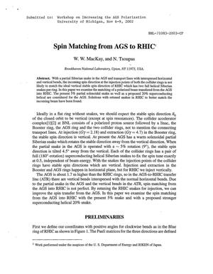 Spin Matching From Ags to RHIC.