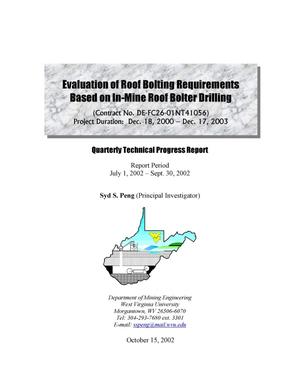 Primary view of object titled 'Evaluation of Roof Bolting Requirements Based on In-Mine Bolter Drilling Progress Report'.