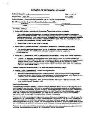 Corrective Action Investigation Plan for Corrective Action Unit 204: Storage Bunkers, Nevada Test Site, Nevada (December 2002, Revision No.: 0), Including Record of Technical Change No. 1