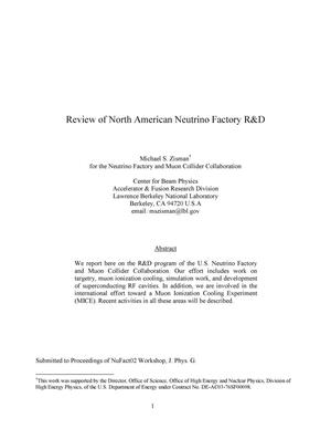 Review of North American Neutrino Factory R and D