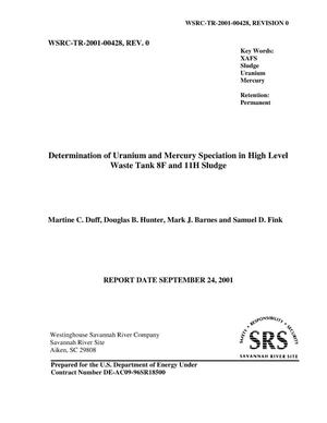 Determination of Uranium and Mercury Speciation in High Level Waste Tank 8F and 11H Sludge