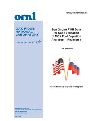 San Onofre PWR Data for Code Validation of MOX Fuel Depletion Analyses -- Revision 1