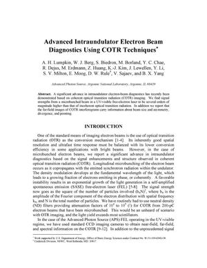 Advanced intraundulator electron beam diagnostics using COTR techniques.
