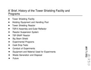 A Brief History of the Tower Shielding Facility and Programs