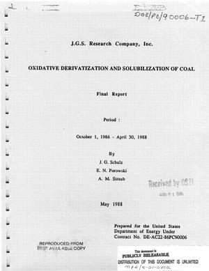Oxidative derivatization and solubilization of coal. Final report. Period: October 1, 1986 - April 30, 1988