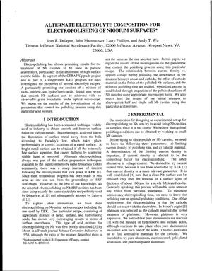 Alternate Electrolyte Composition for Electropolishing of Niobium Surfaces