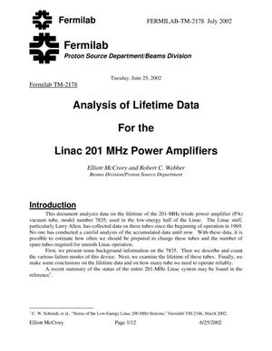 Analysis of Lifetime Data for the Linac 201 MHz Power Amplifiers