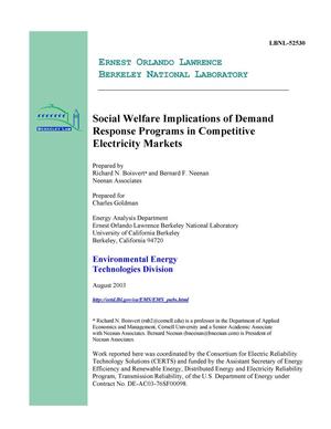 Social Welfare implications of demand response programs in competitive electricity markets