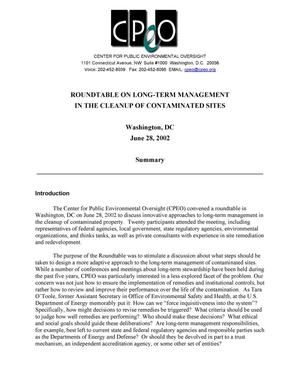 Roundtable on Long-Term Management In The Cleanup of Contaminated Sites