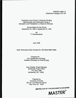 Surfactant loss control in chemical flooding spectroscopic and calorimetric study of adsorption and precipitation on reservoir minerals. Annual report, September 30, 1993--September 30, 1994
