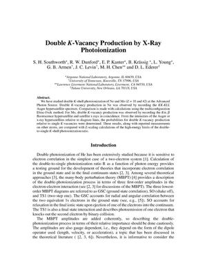 Double K-vacancy production by x-ray photoionization.