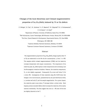 Changes of the local distortions and colossal magnetoresistive properties of La(0.7)Ca(0.3)MnO(3) induced by Ti or Ga defects