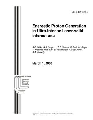 Energetic Proton Generation in Ultra-Intense Laser-Solid Interactions