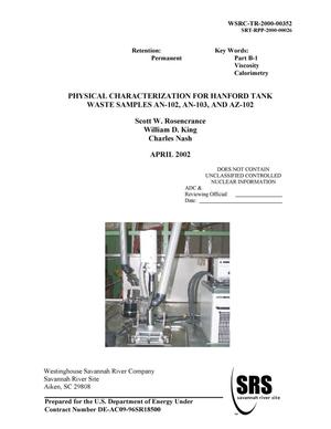 Physical Characterization for Hanford Tank Water Samples AN-102, AN-103, and AZ-102