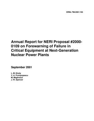 Annual Report for NERI Proposal No.2000-0109 on Forewarning of Failure in Critical Equipment at Next-Generation Nuclear Power Plants