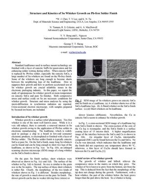 Structure and kinetics of Sn whisker growth on Pb-free solder finish