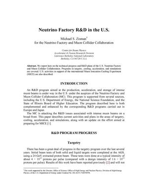 Neutrino Factory R&D in the U.S.