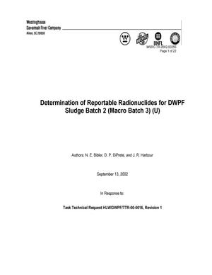 Determination of Reportable Radionuclides for DWPF Sludge Batch 2 (Macro Batch 3)