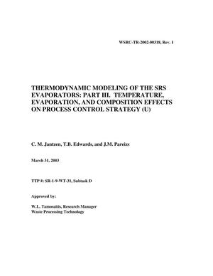 Thermodynamic Modeling of the SRS Evaporators: Part III. Temperature, Evaporation, and Composition Effects on Process Control Strategy
