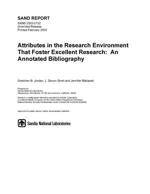 Attributes in the Research Environment that Foster Excellent Research: An Annotated Bibliography