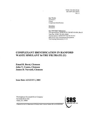 Complexant Identification in Hanford Waste Simulant Sr/TRU Filtrate