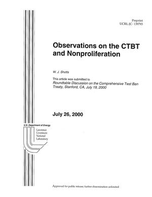 Observation on the CTBT and Nonproliferation