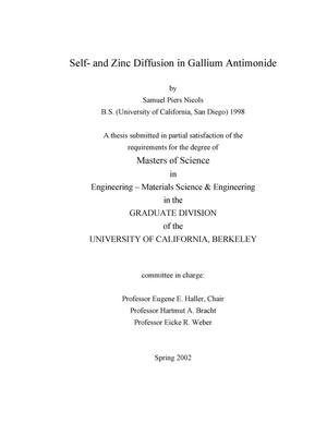 Primary view of object titled 'Self- and zinc diffusion in gallium antimonide'.
