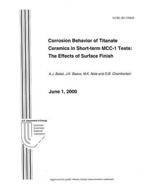 Corrosion Behavior of Titanate Ceramics in Short-Term MCC-1 Tests: The Effects of Surface Finish