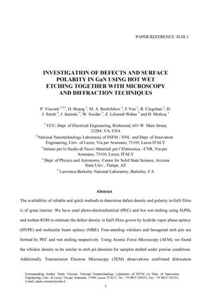 Investigation of defects and surface polarity in GaN using hot wet etching together with microscopy and diffraction techniques