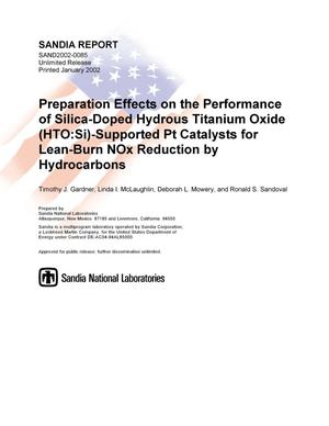 Preparation Effects on the Performance of Silica-Doped Hydrous Titanium Oxide (HTO:Si)-Supported Pt Catalysts for Lean-Burn NOx Reduction by Hydrocarbons