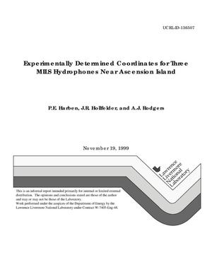 Experimentally Determined Coordinates for Three MILS Hydrophones Near Ascension Island
