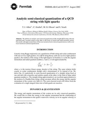 Analytic semi-classical quantization of a QCD string with light quarks