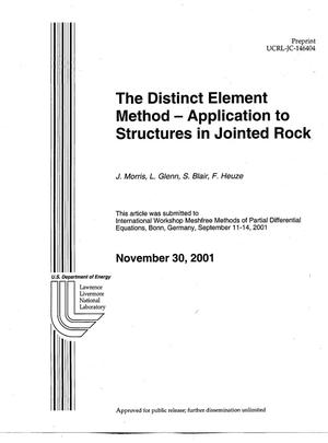 The Distinct Element Method - Application to Structures in Jointed Rock