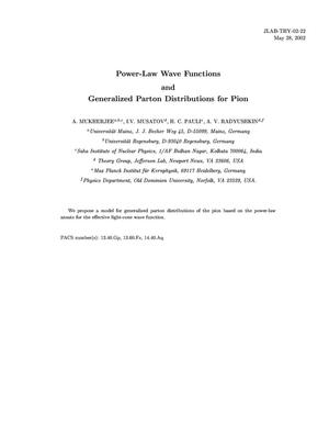 Power-Law Wave Functions and Generalized Parton Distributions for Pion