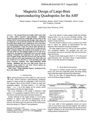 Magnetic design of large-bore superconducting quadrupoles for the AHF